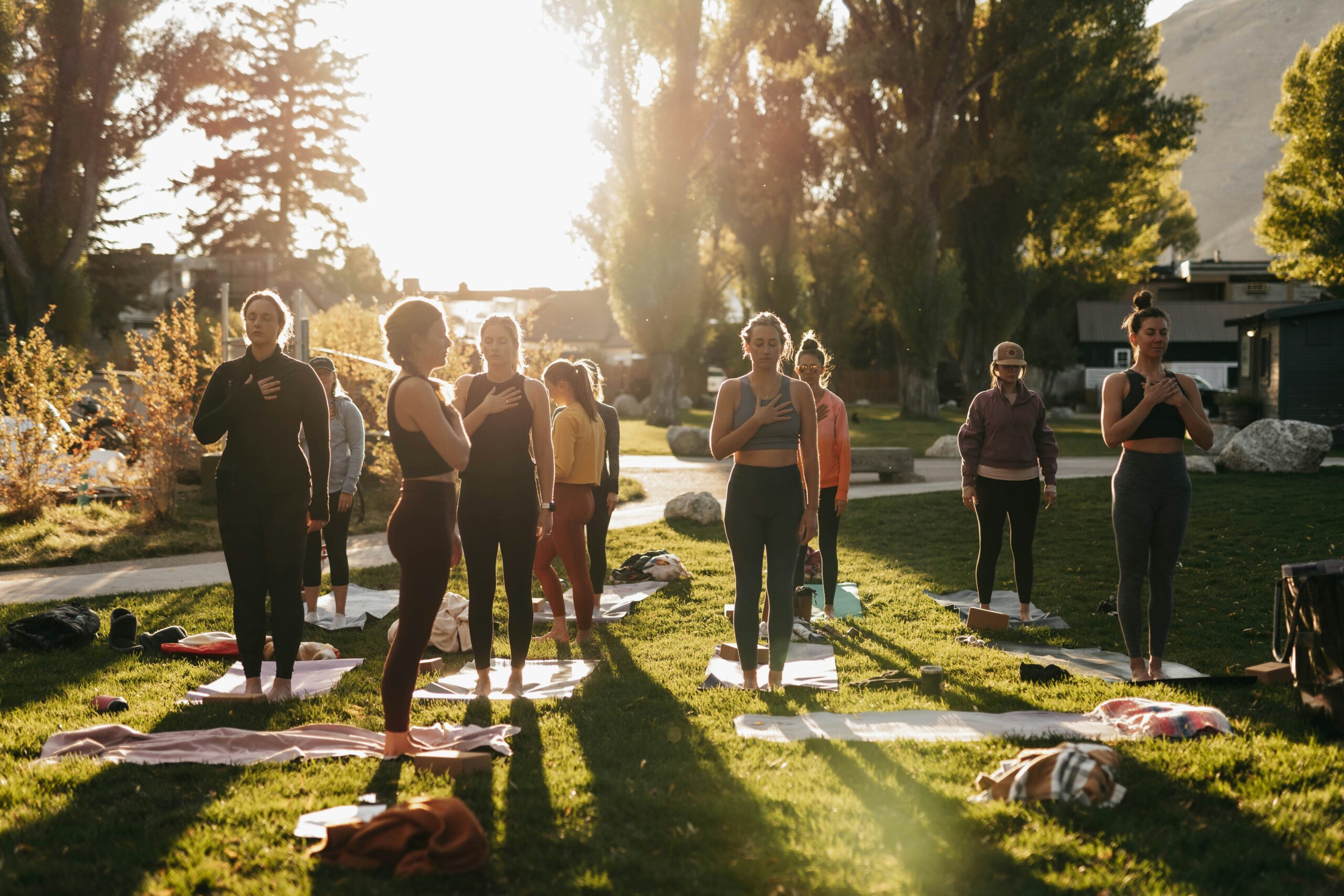 breast cancer fundraiser ideas - meditation People meditating in the morning in a beautiful park