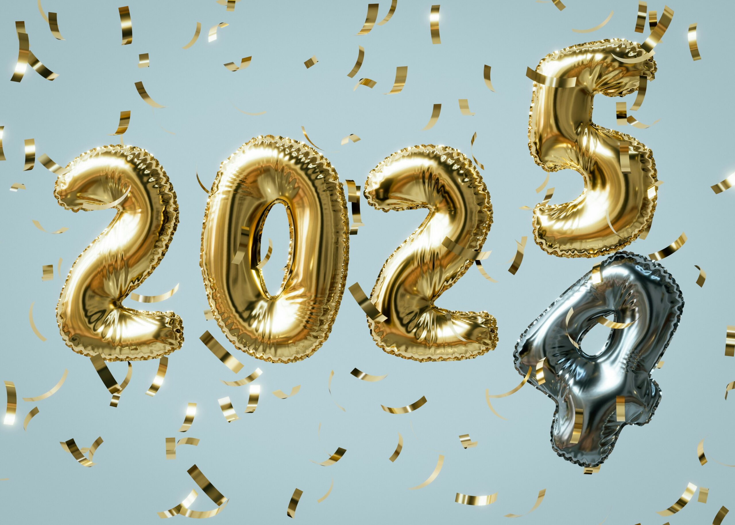Helium balloons in the shape of 2024 give way to 2025