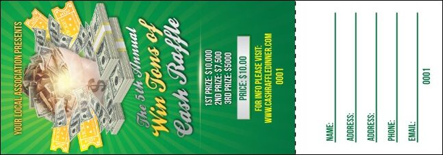 a cash raffle ticket template with bright colours
